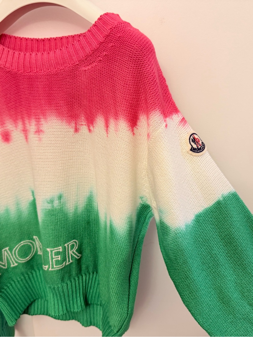 Moncler Tie-Dye Crewneck Sweater in Pink, White & Green